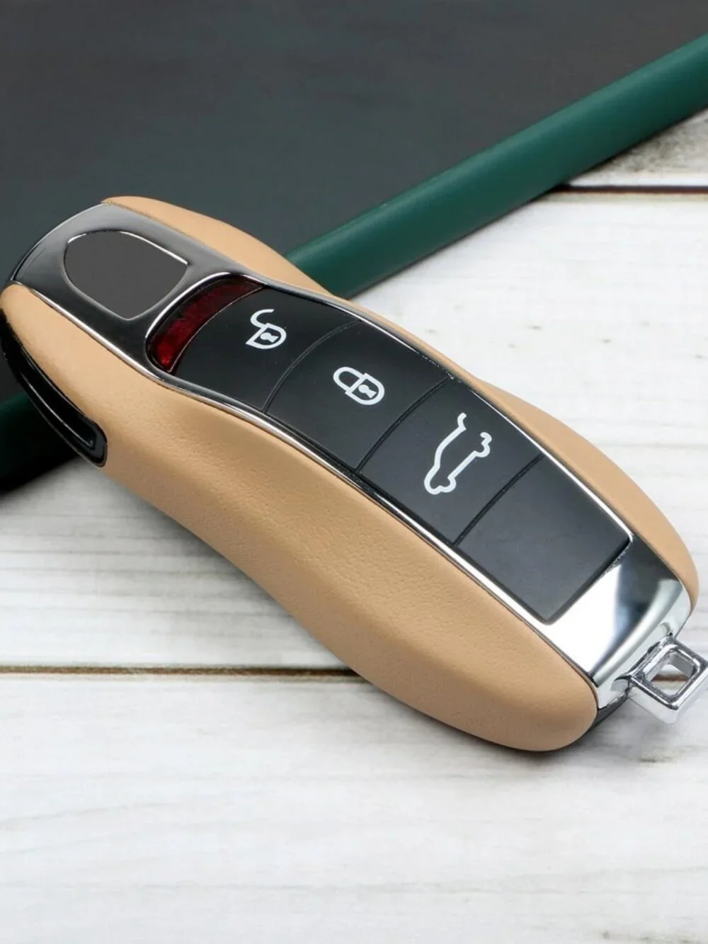 Luxor Beige Leather Key Fob Cover & Keychain for Luxury Cars, Key Accessories